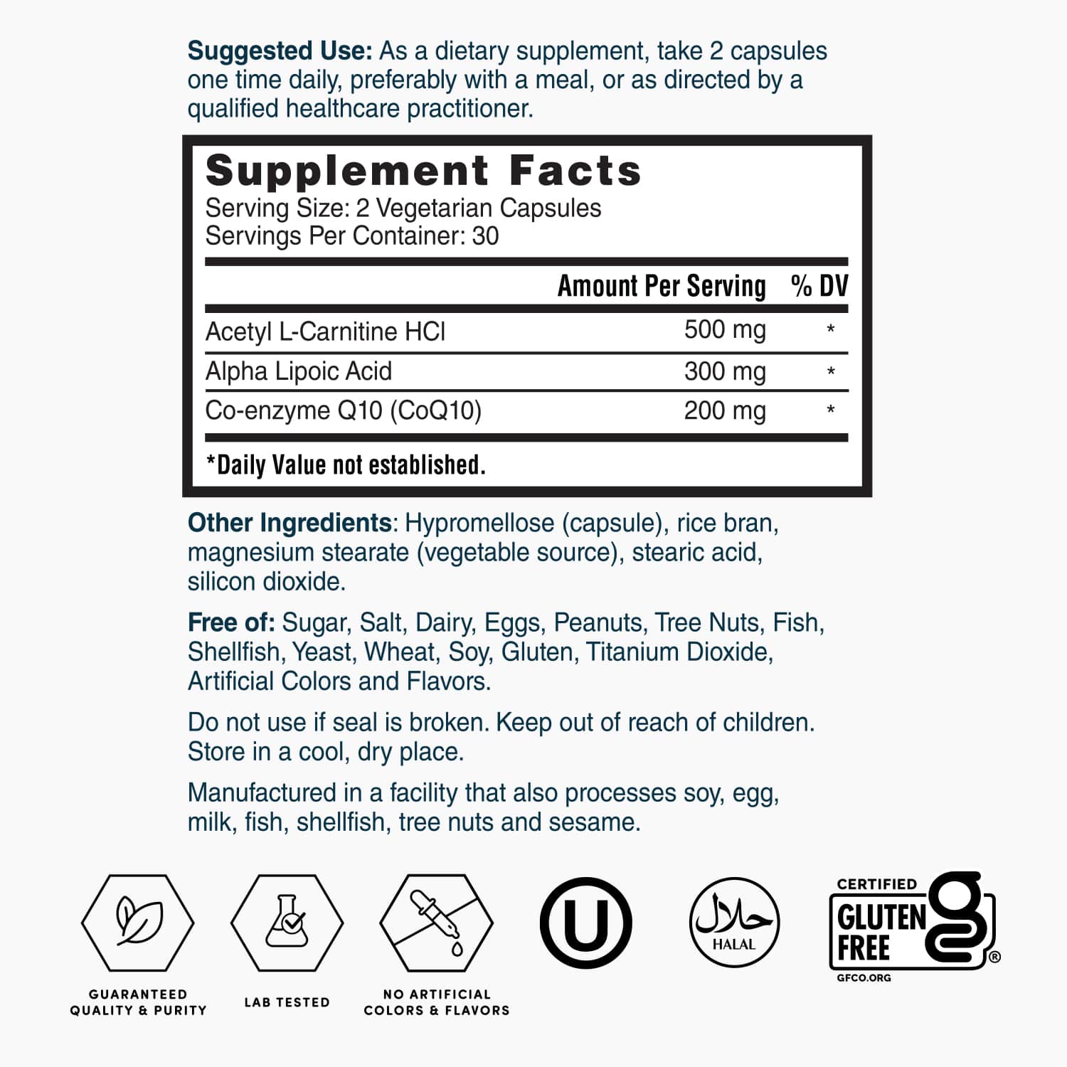 Nature's Lab Gold CoQ10 + Alpha Lipoic Acid + Acetyl L-Carnitine HCl