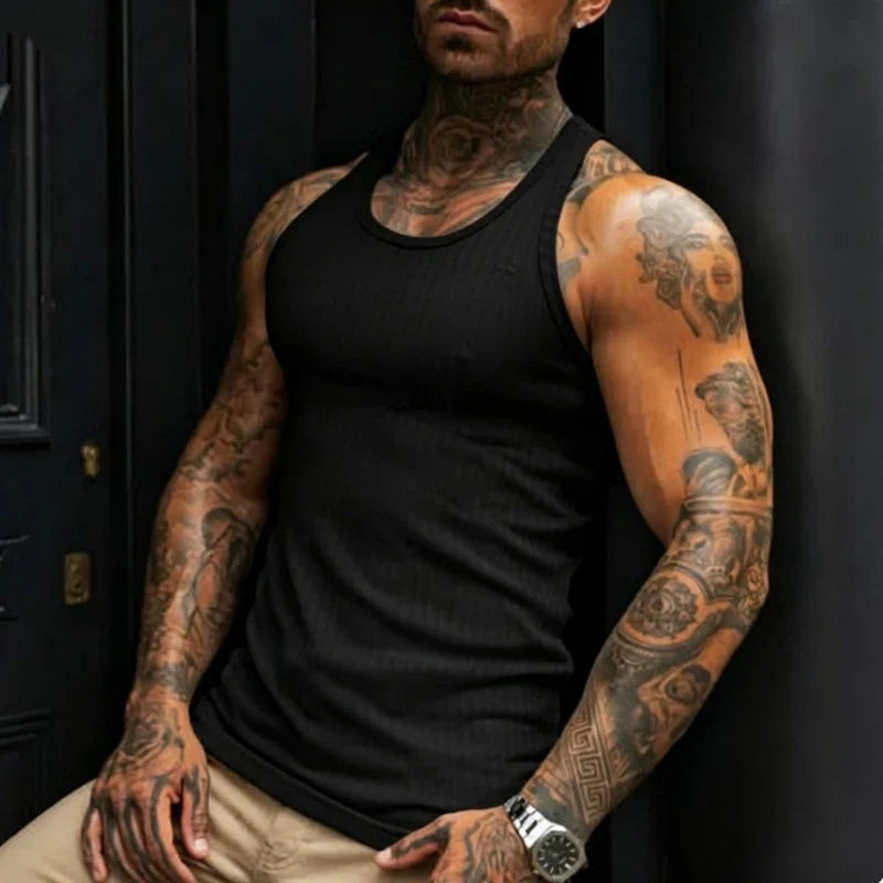 Men’s Solid Color Ribbed Fitness Tank Top