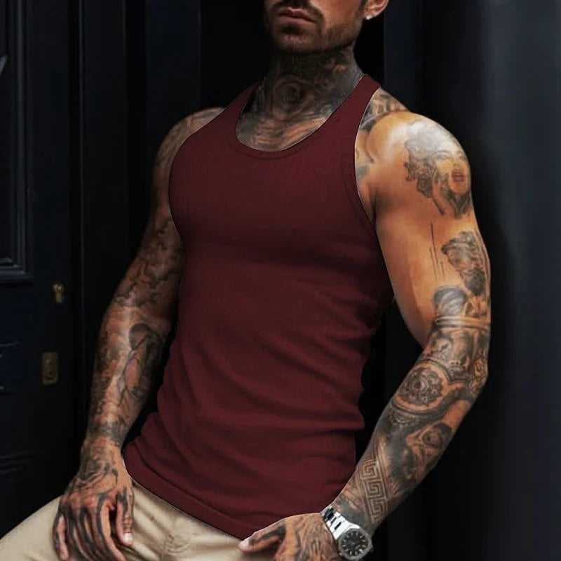 Men’s Solid Color Ribbed Fitness Tank Top
