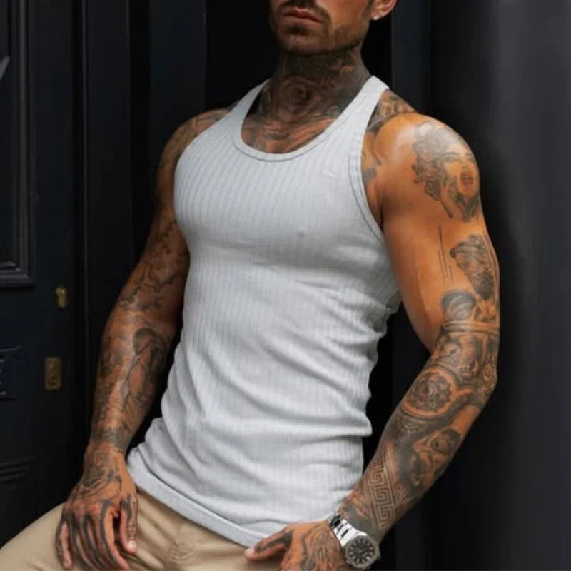 Men’s Solid Color Ribbed Fitness Tank Top
