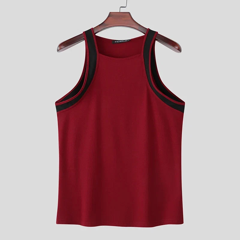 Men’s Patchwork Knit Tank Top Streetwear