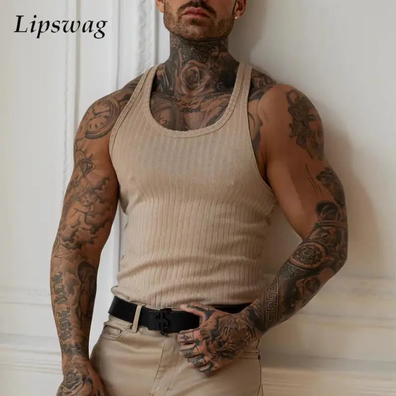 Men’s Solid Color Ribbed Fitness Tank Top