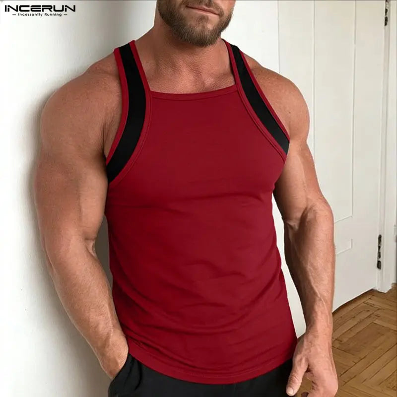 Men’s Patchwork Knit Tank Top Streetwear