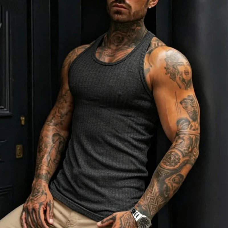 Men’s Solid Color Ribbed Fitness Tank Top