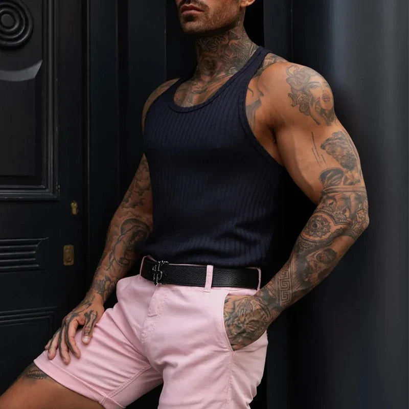 Men’s Solid Color Ribbed Fitness Tank Top