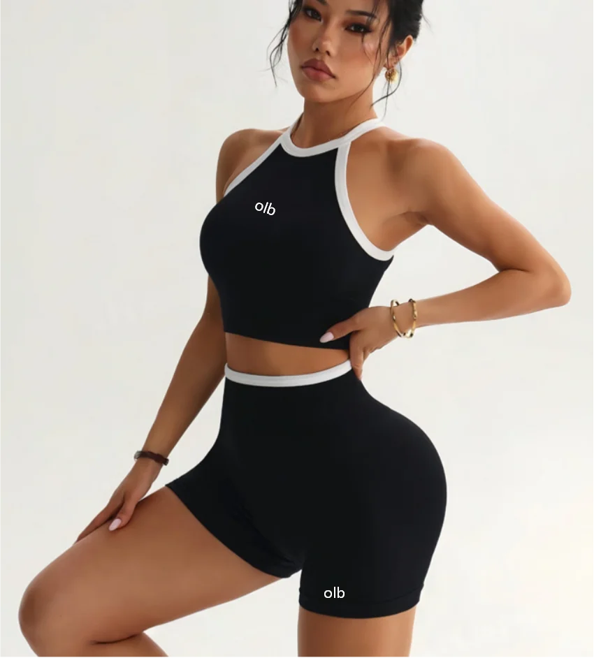 Women's Colorblock Backless High Waist Fitness Set
