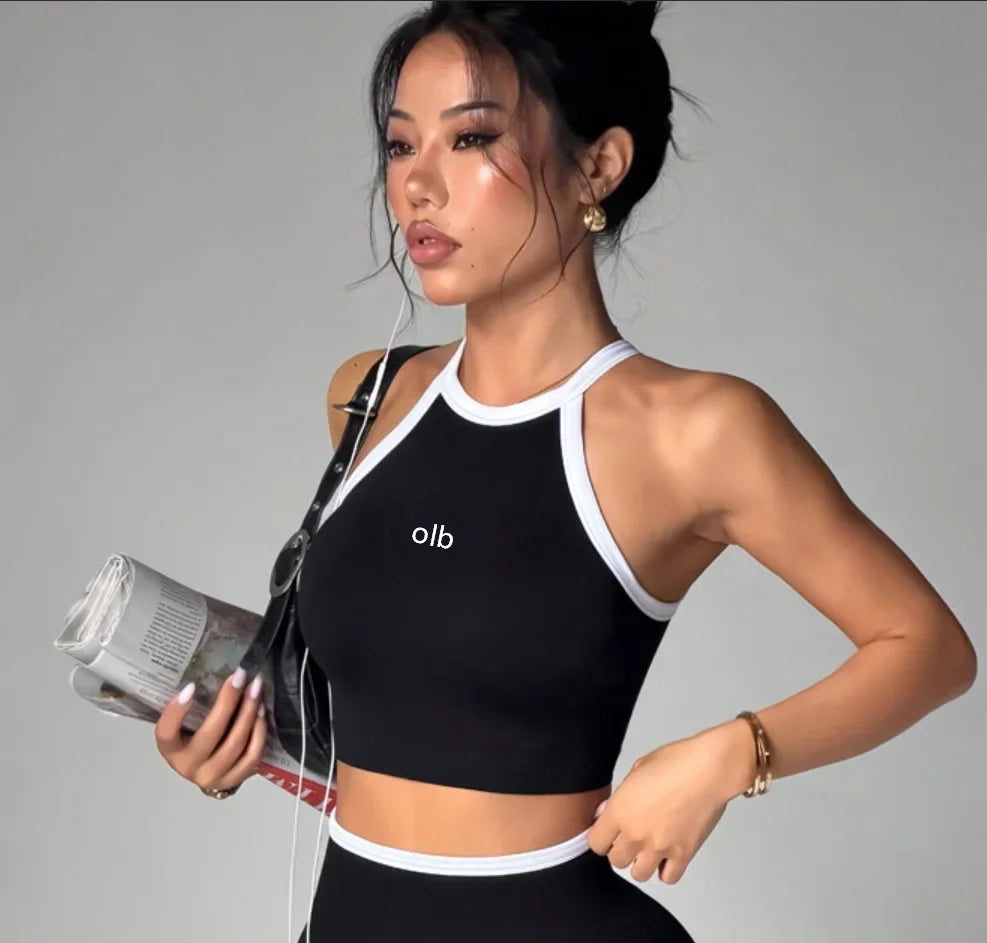 Women's Colorblock Backless High Waist Fitness Set