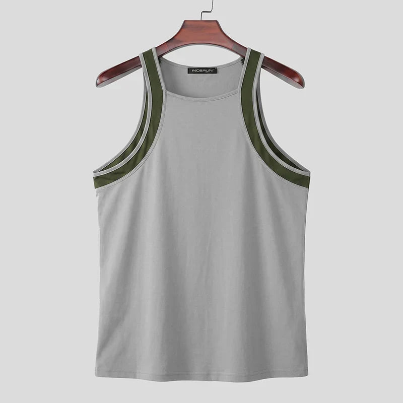 Men’s Patchwork Knit Tank Top Streetwear