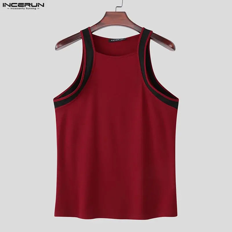 Men’s Patchwork Knit Tank Top Streetwear