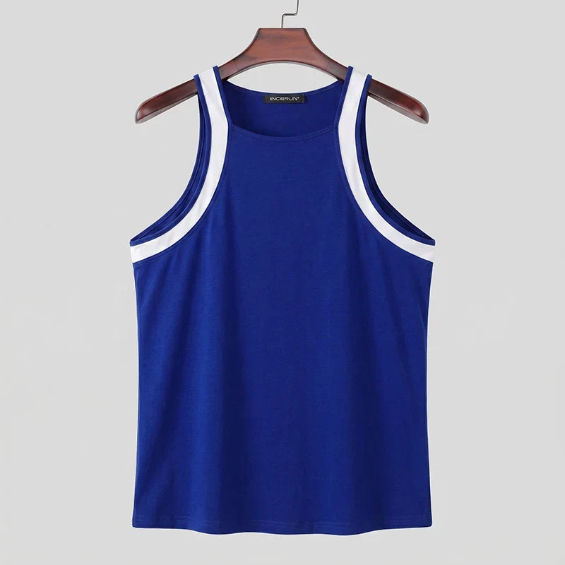 Men’s Patchwork Knit Tank Top Streetwear